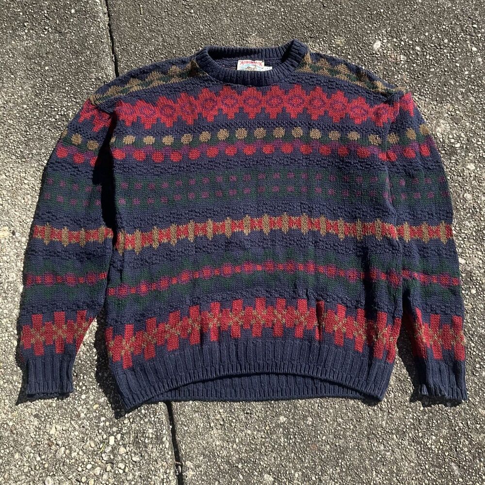 Vintage Savile Row Adirondack Fair Isle Multicolor Geometric Knit Sweater XL USA